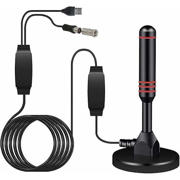 Digital stangantenne, bærbar tv-antenne med magnetisk base, kraftfuld DVB-T, DVB-T2, DTMB tv-antenne med 5 meter kabel, stor modtagestrøm 30dBi G