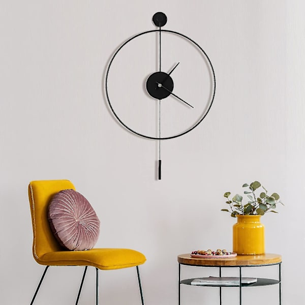 Klassisk Stor Pendel Väggklocka Dekorativa Konstklockor Rund Minimalistisk Modern Klocka Tyst Icke Tickande Ljudlös Metall Väggklocka 50cm Svart
