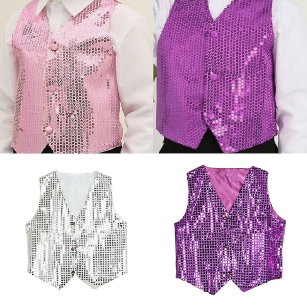 Kostymväst Glitter Unisex Färgglad Barn ärmlös paljettväst för fest Pink M