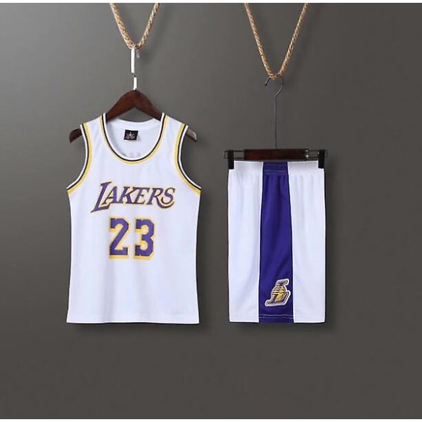 Lakers #23 Lebron James Jersey No.23 Basketball Uniform Set Kids White White M (130-140cm)