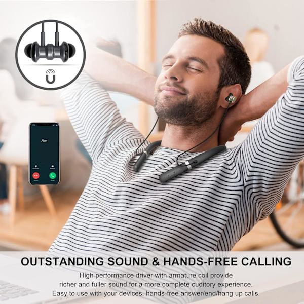 Kaulakaiutin Bluetooth-kuulokkeet, urheilulliset magneettiset kaulakaiutin langattomat kuulokkeet, 35 tunnin pitkäkestoisella akulla, 10 minuutin pikalatauksella, Bluetooth 5.2