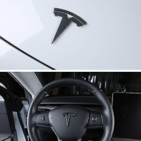 Tesla Model Y 3x mat sort T-logo Hætte bagagerumsratmærke