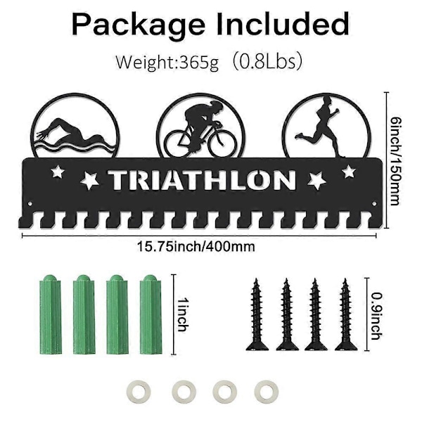 Jern Medaljeholder Rammer Medalje Display Hængende Stativ med Skruer Triathlon Sport 150x400mm