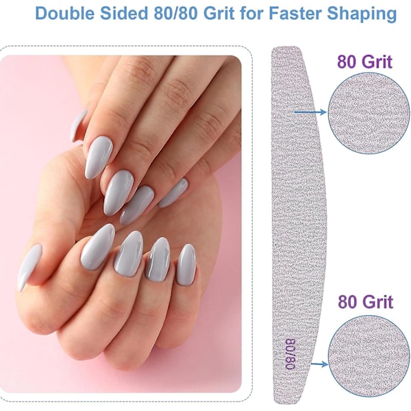 80/80 Grit Nagelfilar (24-pack), Smärgelbrädor för Akrylnaglar och Gelnaglar, Grov Nagelfil