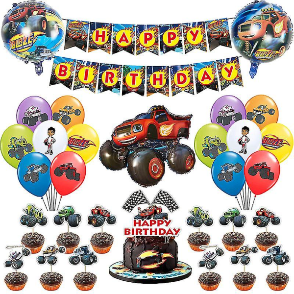 Blaze Monster Folieballonger Robot Fire Racer Latexballonger Födelsedagsfestdekorationer