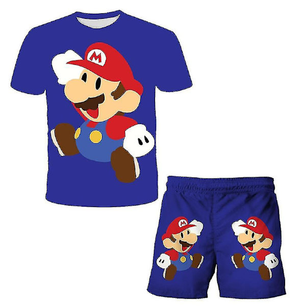 Sommerbadedrakt for barn Todelt Super Mario-badedrakt Kortermet svømmedress for gutter Badedrakt tegneseriestranddrakt 100