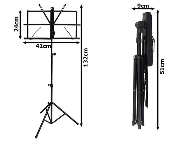 Nodestativ / Stativ til Nodebog - Sammenklappeligt med Taske - 130cm 780
