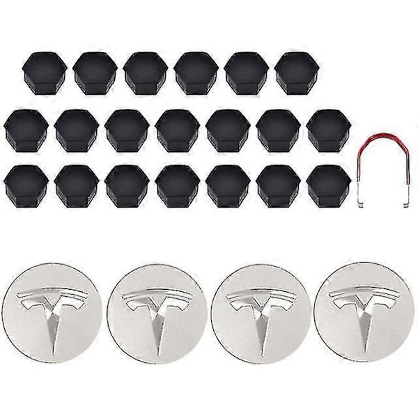 Tesla 3 Y S X Hjulkapselsett Senterkopp Nav Mutterdeksel Rød Grå Med 4 Senterkopper 20 Mutterdeksler Silver Matte