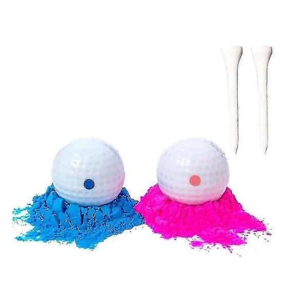 2 stycken kön avslöjande golfbollar, explosivt golfbollset och rosa golfboll, sporttema, kön avslöjande boll med pulver
