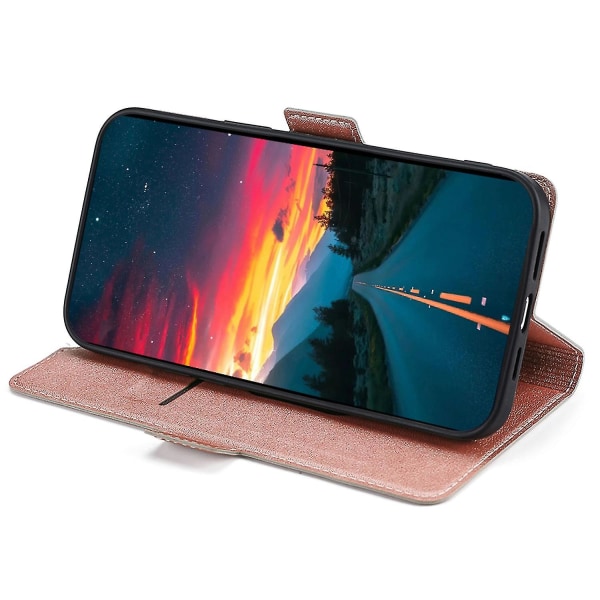 Nokia C32 Pu -nahkaiselle case , jossa on korttipaikan naarmuuntumista kestävä puhelintelineen cover Rose Gold