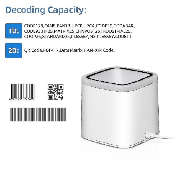 2023-qr Stregkodescanner Platform Håndfri Usb Kablet Stregkodelæser Cmos Billedsensor Desktop Scanner Stort scanningsvindue