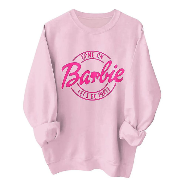 Barbie Dametrykt Langermet Rundhals Uformell T-skjorte Sweatshirt Pullover Bluse Topper Pink 2 M