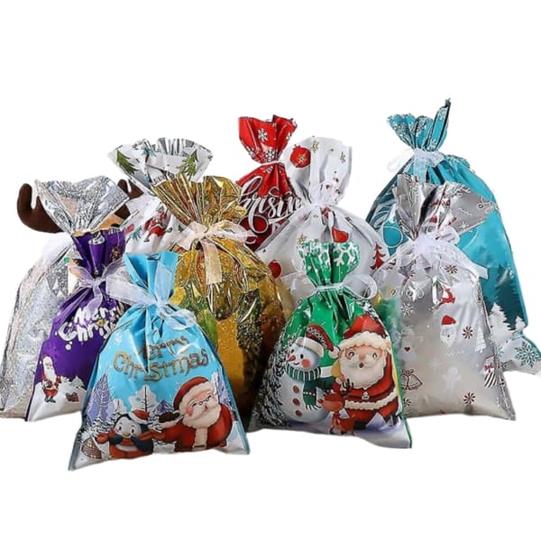10x Julväskor Återanvändbara Stora Julklappspåsar med Dragsko Blå 24*32cm