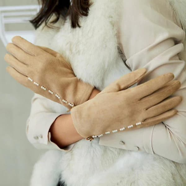 Dame Vinter Ruskind Touch Screen Vanter Kvinder Elegant Sløjfe Bløde Håndled Varme Kørehandsker Cashmere V