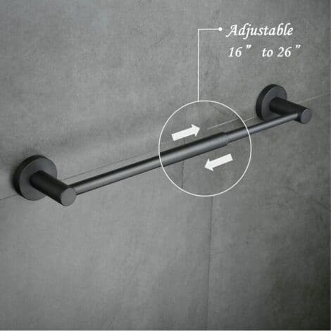 Justerbart håndklestativ 40CM til 66CM, veggmontert badehåndklestang, svart, 304 rustfritt stål