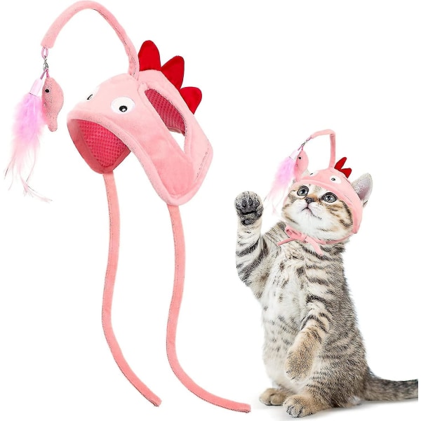 Kissanlelu, Interaktiivinen kissanlelu Päähän kiinnitettävä hauska kissan tikku höyhenillä Kissan syöttilelu itsepelattava höyhenlelu Pink