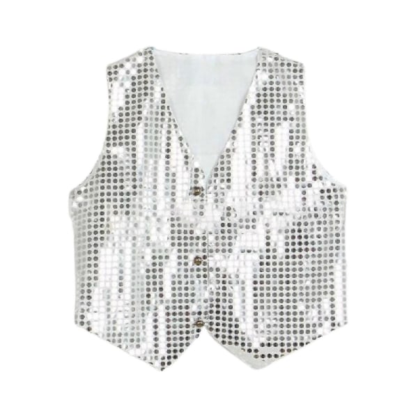 Kostymväst Glitter Unisex Färgglad Barn ärmlös paljettväst för fest White XL