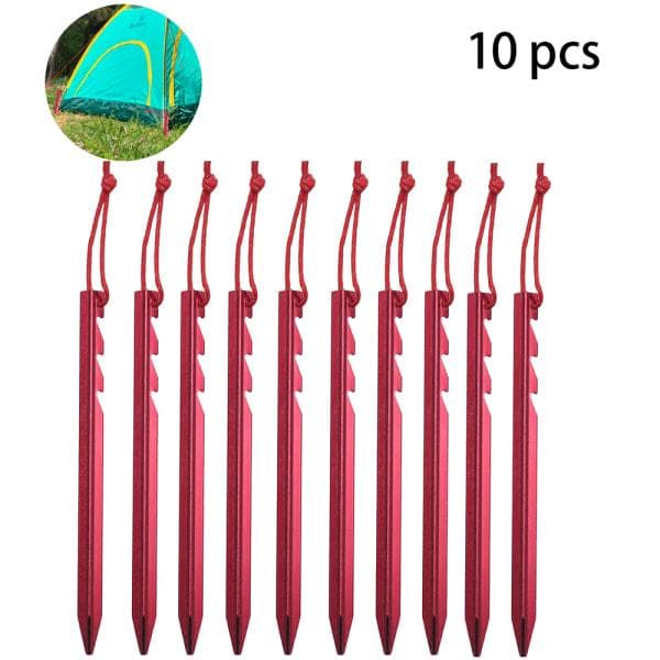 10-pack lätta tältpinnar i aluminium - röda