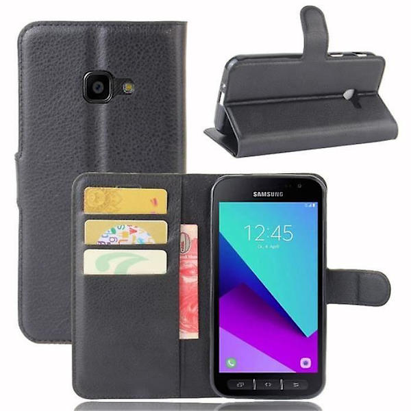 Samsung Galaxy Xcover 4 SM-G390F Lompakkokotelo Retro PU-nahkaa Jalustalla Iskunkestävä Suojus - Musta