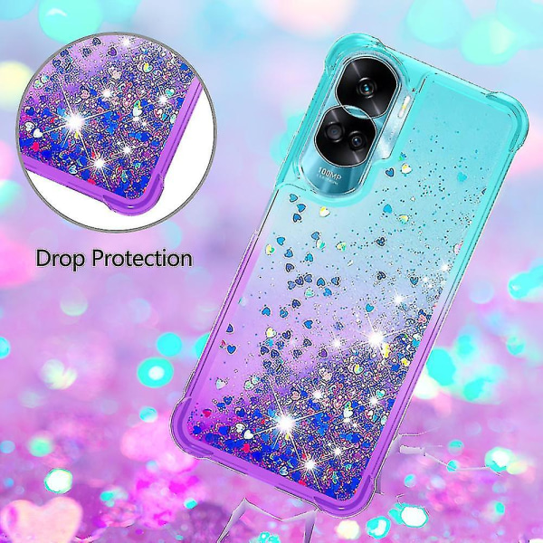 Gradient stødsikkert cover til Honor 90 Lite 5g, Tpu Moving Glitter Phone Case Sky Blue Purple