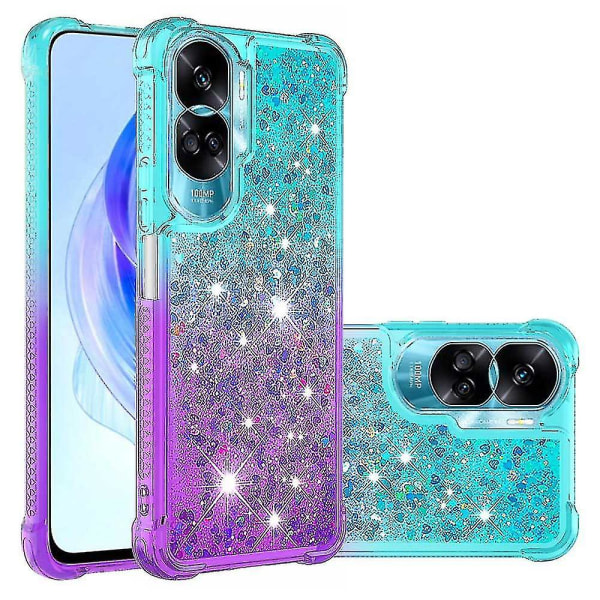 Gradient iskunkestävä cover Honor 90 Lite 5g, TPU Moving Glitter phone case Sky Blue Purple