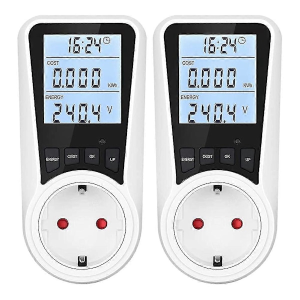 2x Elmätare För Uttag, Med Bakgrundsbelysning, LCD-Display, Energikostnadsmätare, För Elektriska Apparater