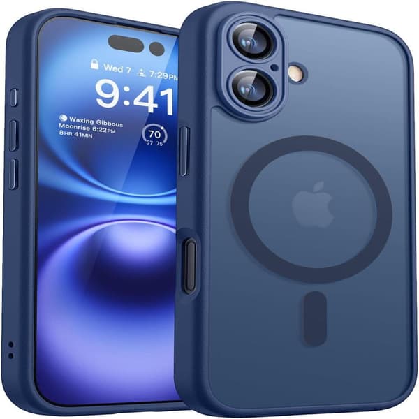 Magnetic Case for iPhone 16, Compatible with MagSafe, Translucent Matte Back Slim Shockproof Case, Storm Blue
