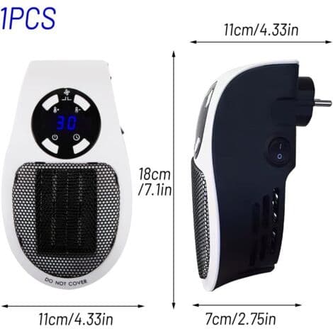 Mini plug-in elektrisk radiator, 500W, konstant temperatur system, LED display