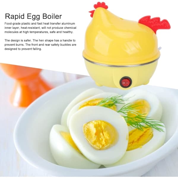 Rask eggkoker (15,6x15,6*16cm), 7 egg kapasitet Multifunksjonell elektrisk eggkoker Kyllingform Fa
