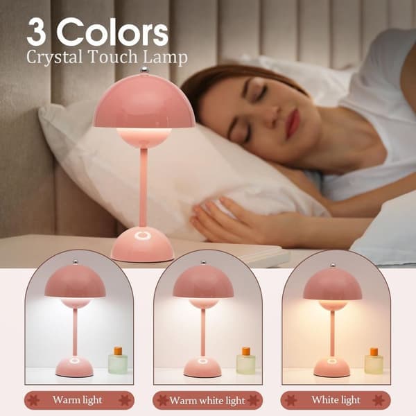 Bud Lamp 30 cm Cordless Touch Lamp Dimmable, 2000mAh Rechargeable Table Lamp, Nordic Bedside Lamp Wine Red Wine Pink