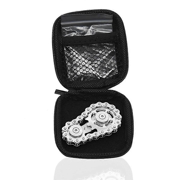 Cykelkedja Kugghjul Fidget Spinner Metall Drev Högkvalitativt Gyro Rostfritt Stål Nyhet Leksak silver-black