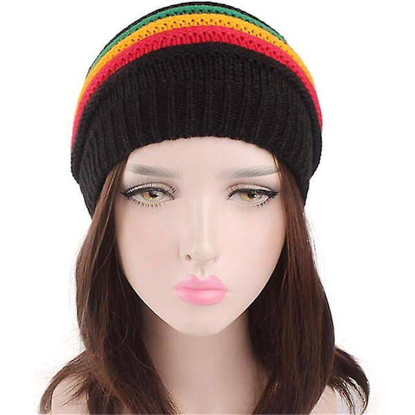 Mode Bob Marley Jamaica Reggae Hat Multi-Farvet Stribet Rasta Hat Slouchy Baggie Beanie Skullies Gorro Rasta Kvinder