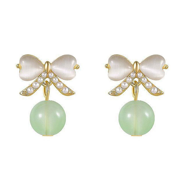 1 PAR GENTLE GREEN CAT'S EYE STONE BÅGE ÖRHÄNGEN SMÅ ÖRHÄNGEN