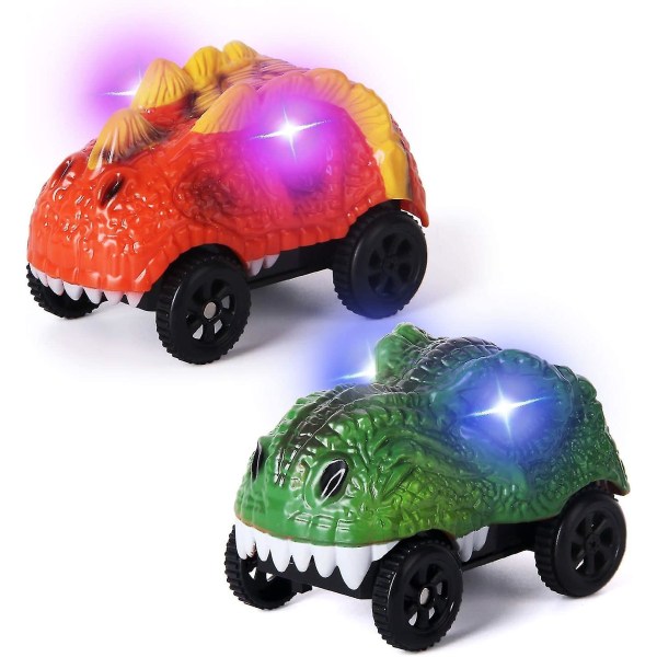 Kun erstatningsbanebil, LED-belyst dinosaurbil er kompatibel med de fleste spor, (2-pakning)