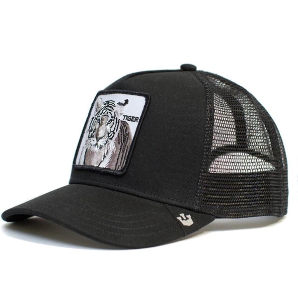 Unisex dyrebroderi Baseballcaps Netting Trucker Hat Snapback Hip Hop Caps Black Tiger