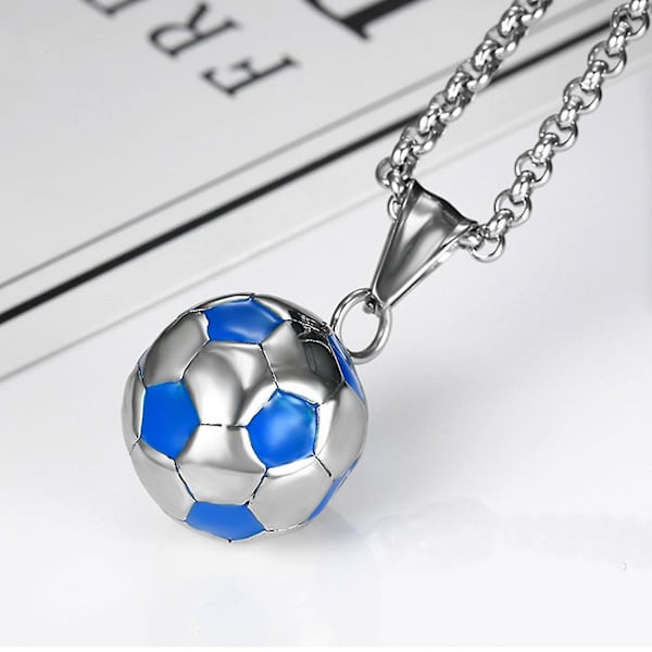 Moderigtig fodboldhalskæde til fejring af VM med justerbar kæde til piger, drenge, børn, unisex smykker med kæde 1 stk.- blue silver