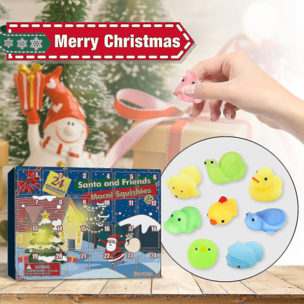 Adventskalender 2022 julenedtellingskalenderleketøy 24 stk. Forskjellige søte Mochi-dyr Squishy leker for barn