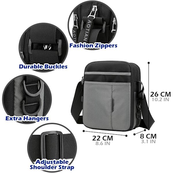 Axelväska Herr, Väska med Flera Fickor och Justerbar Rem Svart Business Crossbody-väska för Herrar för Resor, Arbete, Vandring