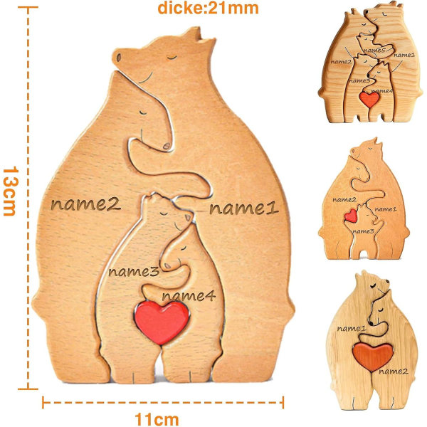 Bear Family Art Puslespil, Trækunstpuslespil Bjørne, Bear Families Træstatue, Træbjørne Desktop Ornament, Gave til Familie A family of 4