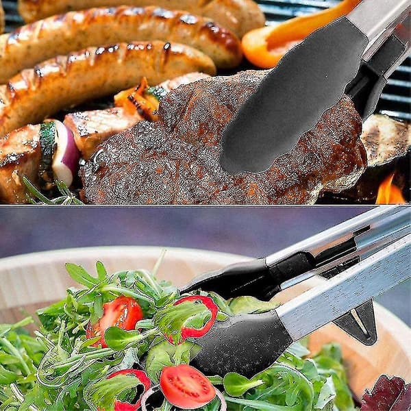 2 stk. Køkken Tænger i Rustfrit Stål, Skridsikker Greb, 9 tommer + 12 tommer, sort