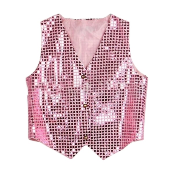 Kostymväst Glitter Unisex Färgglad Barn ärmlös paljettväst för fest Pink XL