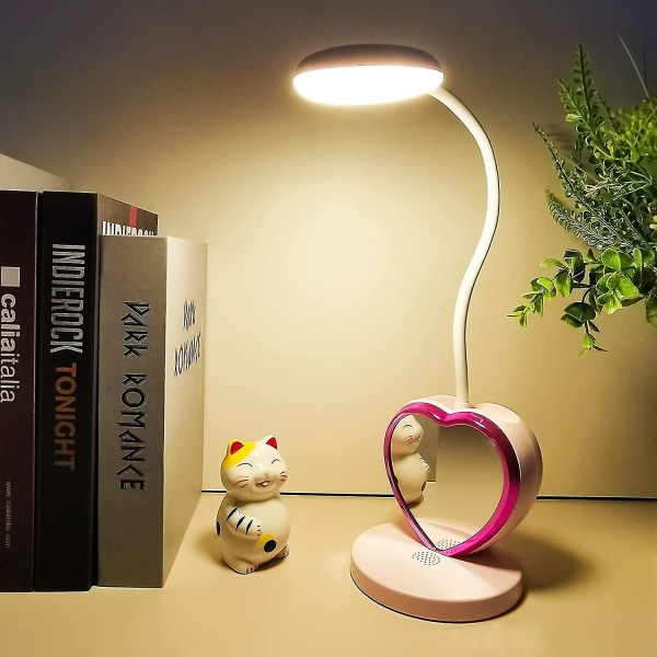 LED-skrivebordslampe for barn, liten skrivebordslampe med USB-ladeport, penneholder og telefonstativ