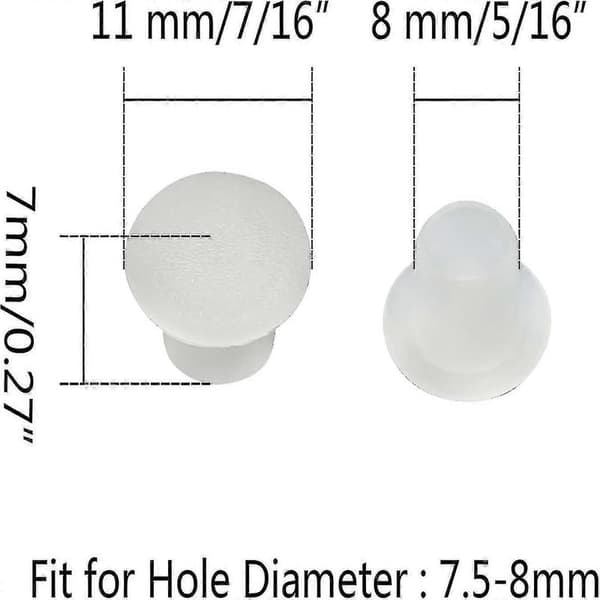 100 stk 8mm Hvite Plastplugger Hullplugger Snap-lås 2024THO