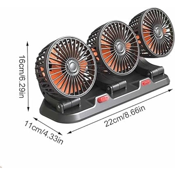 Automatisk køleventilator - Tre-ventilator til køretøjer - USB/12V/24V bilventilator, 2 hastigheder, lydløs ventilator, Coo