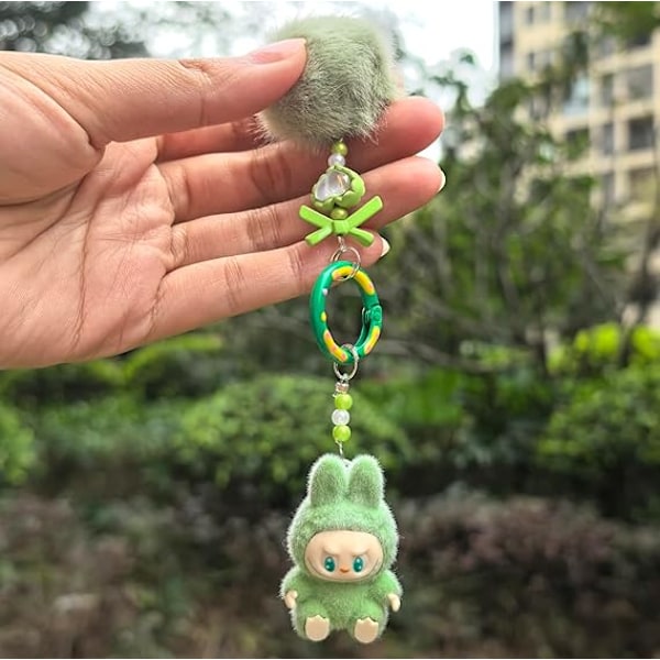 Labubu Macaron Monster Nøkkelring Den Spennende Monster Macarons Vinyl Ansikt Plysj Nøkkelringer Kunst Samleobjekter Leker Gaver Green