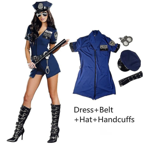 Polisdräkt Sexig dam blå kortärmad polis Uniform vuxen kvinnlig halloweenfest polisfantast B XXL
