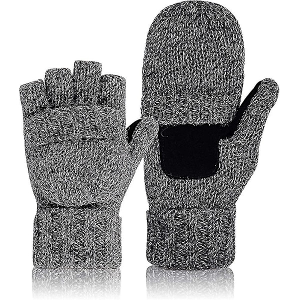 Vinter Ullblandade Stickade Fingervantar Halvfinger Vantar Med Fleecefoder För Män