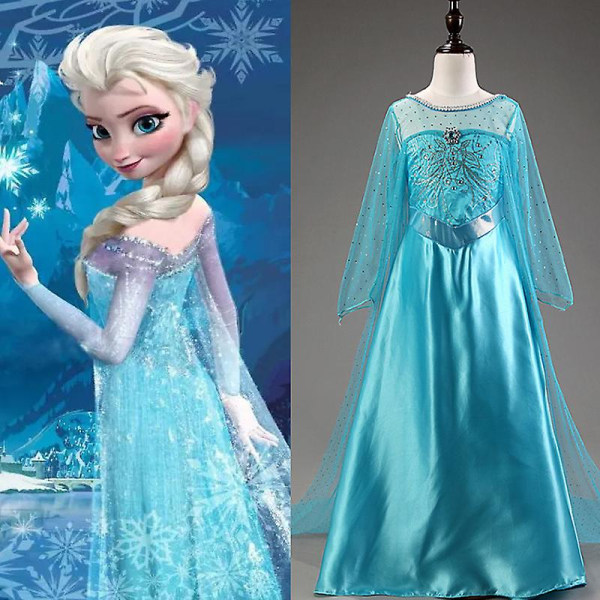 Frozen Elsa Princess Dress Børn Piger Fest Cosplay Ice Queen Fancy Dress Performance Kostume Blue 6-7 Years