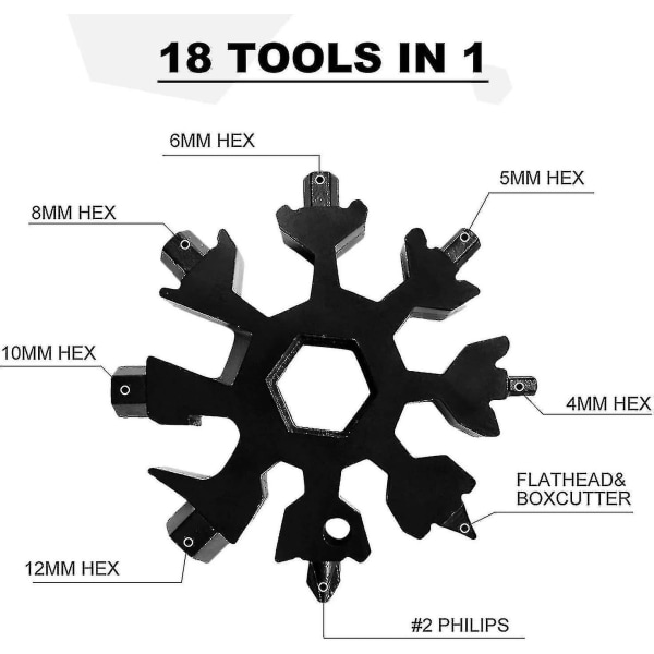 2023-snowflake Multi Tool 18-in-1 kannettava ruostumattomasta teräksestä valmistettu monitoimityökalu ulkokäyttöön monitoimityökalu ruostumattomasta teräksestä (musta)
