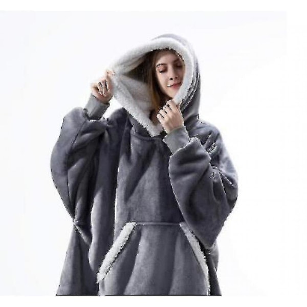 Stor Hoodie Filt Bärbar Lamm Sammet Lång Filt Rosa pink